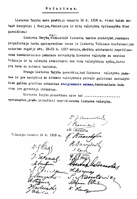 Act of Independance リトアニアの歴史